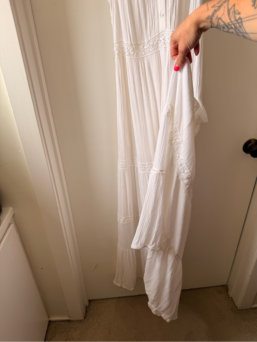 Forever 21 White Crochet-Trim Tiered Maxi Dress Prairie Boho S - Picture 7 of 14